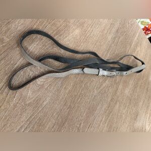 Extra long platinum metallic leather belt